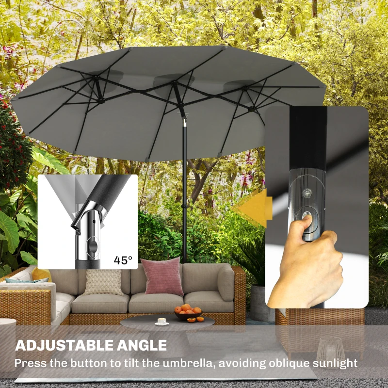 Outsunny Double Sided Patio Umbrella, 9.7' Large Outdoor Market Umbrella with Push Button Tilt and Crank, 3 Air Vents and 12 Ribs, for Garden, Deck, Pool, Gray(m-4)