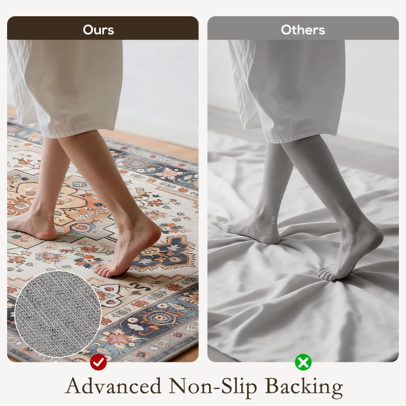 HOMCOM Area Rug 8x10, Machine Washable Rug, Non-Slip Boho Print Pattern Medallion Carpet for Living Room, Bedroom, Tawny Brown