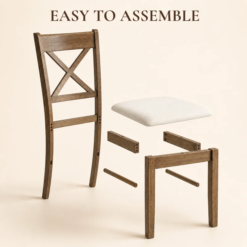 HOMCOM Dining Chairs Set of 2, Upholstered Kitchen Chairs with Rubberwood Frame, Padded Seat and X-Back, Walnut