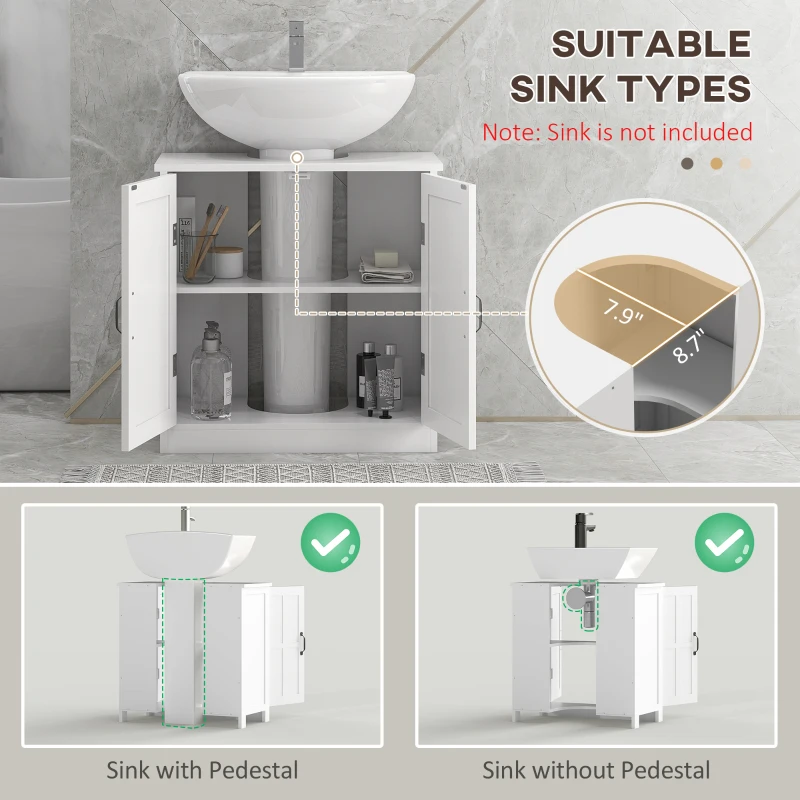 kleankin Bathroom Sink Cabinet, Pedestal Sink Cabinet with Adjustable Shelf, White