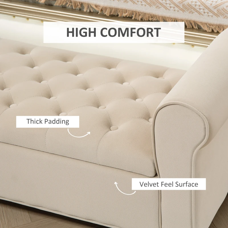 HOMCOM 50 Inches Storage Ottoman, Upholstered Bedroom Bench with Rolled Arms and Button Tufted Storage, Beige