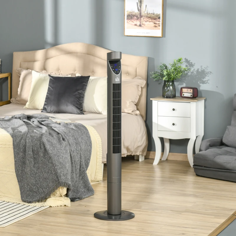 HOMCOM 46 Inch Tower Fan for Bedroom Cooling, 70°Oscillating Fan with 3 Speeds, 12H Timer, and Remote Control, Standing Floor Fan for Home Office, Grey