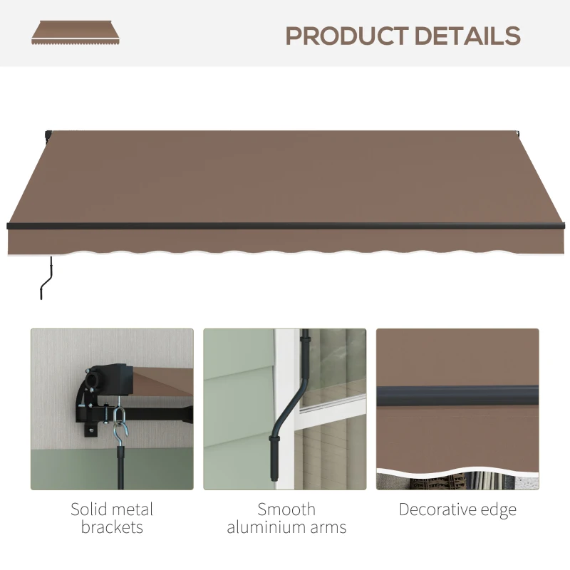 Outsunny 13' x 10' Retractable Awning, 280gsm UV Resistant Sunshade Shelter for Deck, Balcony, Yard, Coffee(m-8)