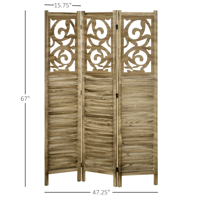 HOMCOM Wooden Room Divider, 3 Panel Double Hinged Folding Privacy Screen for Home Office, 63"x67"x0.75", Brown