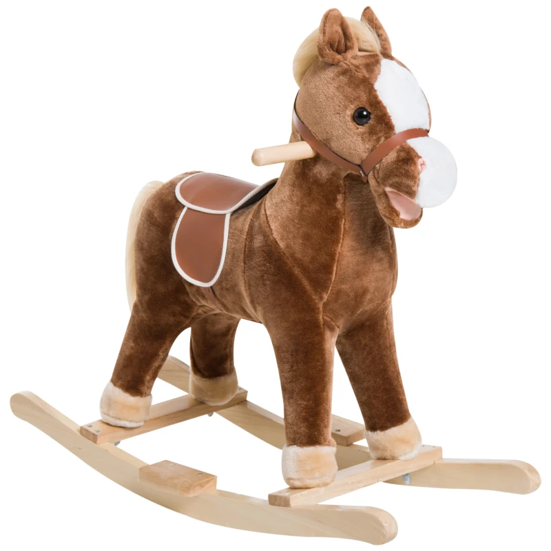 Qaba Kids Ride on Rocking Horse Toddler Plush Toy with Realistic Sounds for 3-6 Years Old Children - Brown