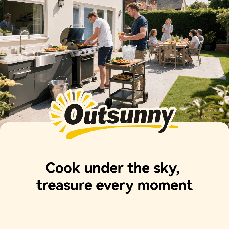 Outsunny Grill Table for Big Green Egg Grill, Heavy Duty Metal BBQ Prep Table with Stainless Steel Top and Storage Cabinet, Black