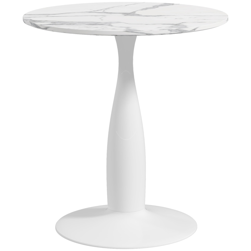HOMCOM Round Dining Table, Modern Dining Room Table with Faux Marbled Top, Steel Base, Space Saving Small Kitchen Table, White