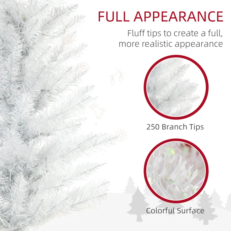 HOMCOM 5' Prelit Christmas Tree, Pencil Artificial Christmas Tree with Colorful Surface Branches, Colorful LED Lights, White