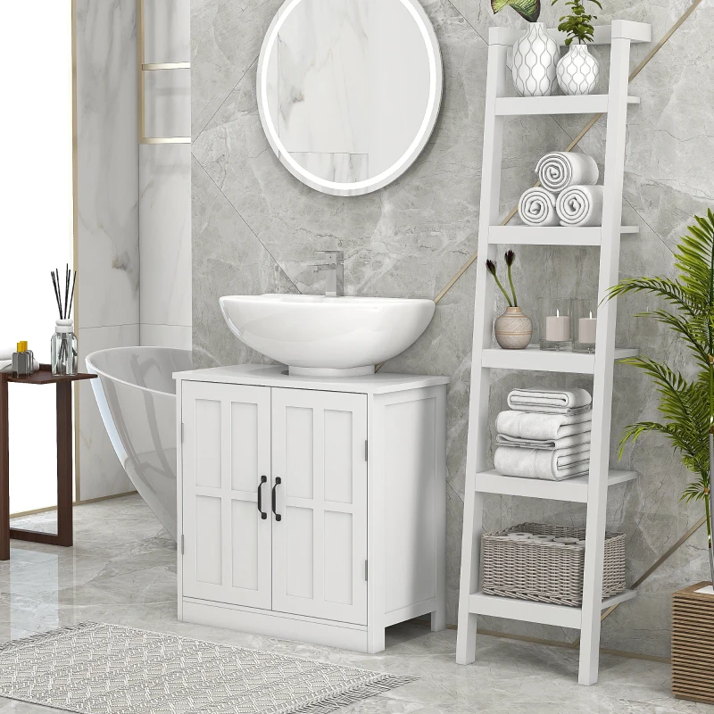 kleankin Bathroom Sink Cabinet, Pedestal Sink Cabinet with Adjustable Shelf, White