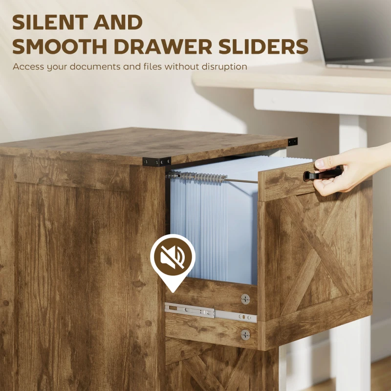 HOMCOM Vertical File Cabinet with 2 Drawers, Rustic Farmhouse Office Storage Cabinet for A4, Letter Size, Rustic Brown