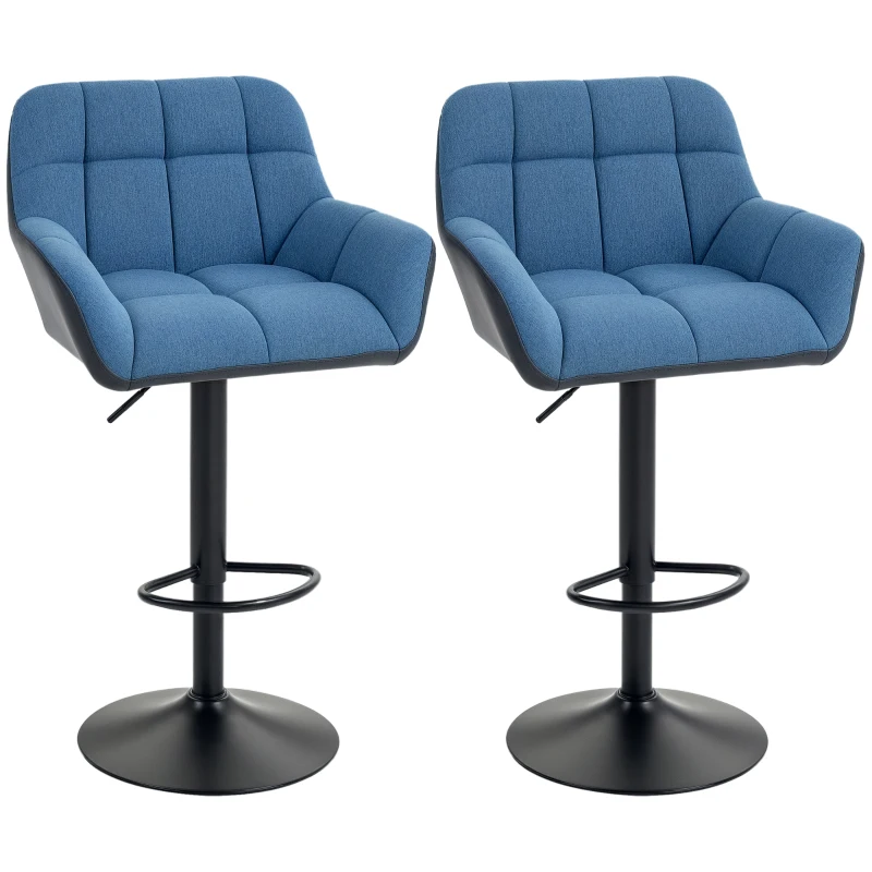 HOMCOM Swivel Barstools Set of 2 Adjustable Bar Stools with Footrest Armrests and PU Leather Back for Dining Room Dark Blue