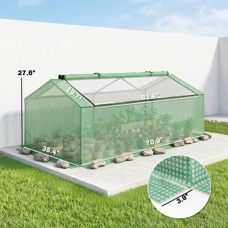 Outsunny 71" x 36" x 28" Mini Greenhouse Portable Hot House for Plants with Large Zipper Windows for Outdoor, Indoor, Garden, Green