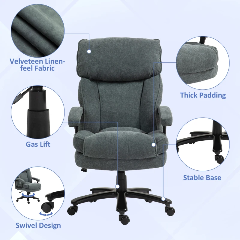HOMCOM Big and Tall Executive Office Chair with 360° Swivel Wheels, Heavy Duty Desk Chair for Heavy People, Load Up to 450 lbs, Grey