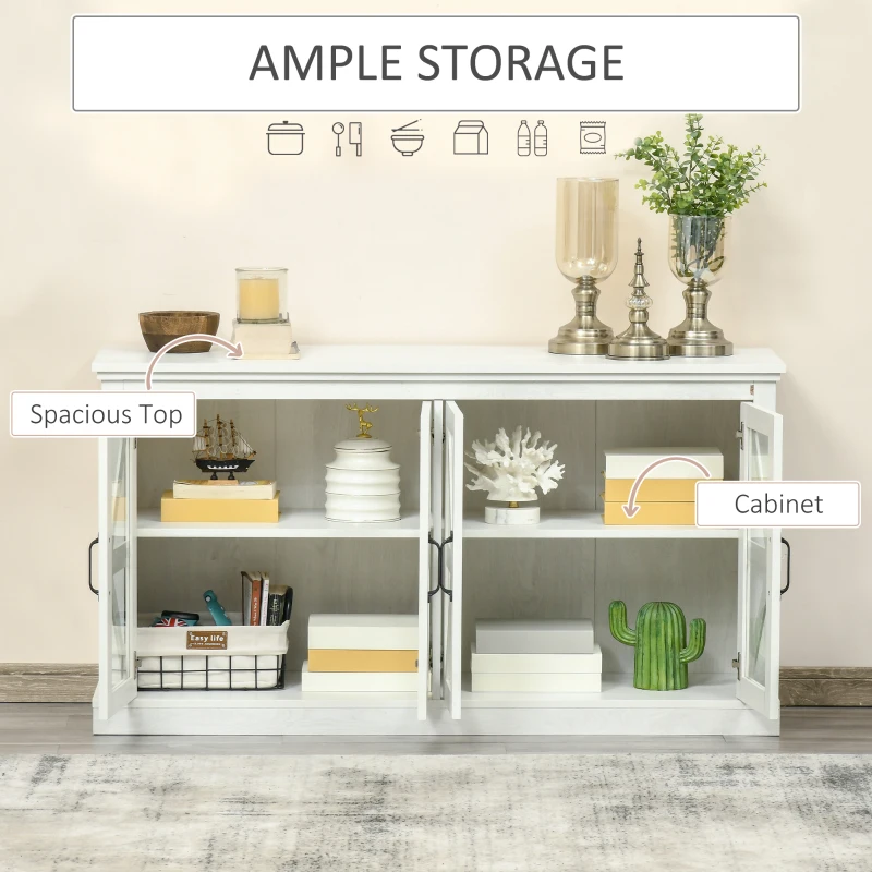 HOMCOM Sideboard Buffet Cabinet, Glass Door Credenza, Coffee Bar Cabinet with Adjustable Shelf, White