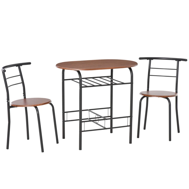 HOMCOM Dining Table Set of 3, 31.5" Kitchen Table and Chairs Set for 2 with Shelf, for Small Space, Dining Room, Living Room