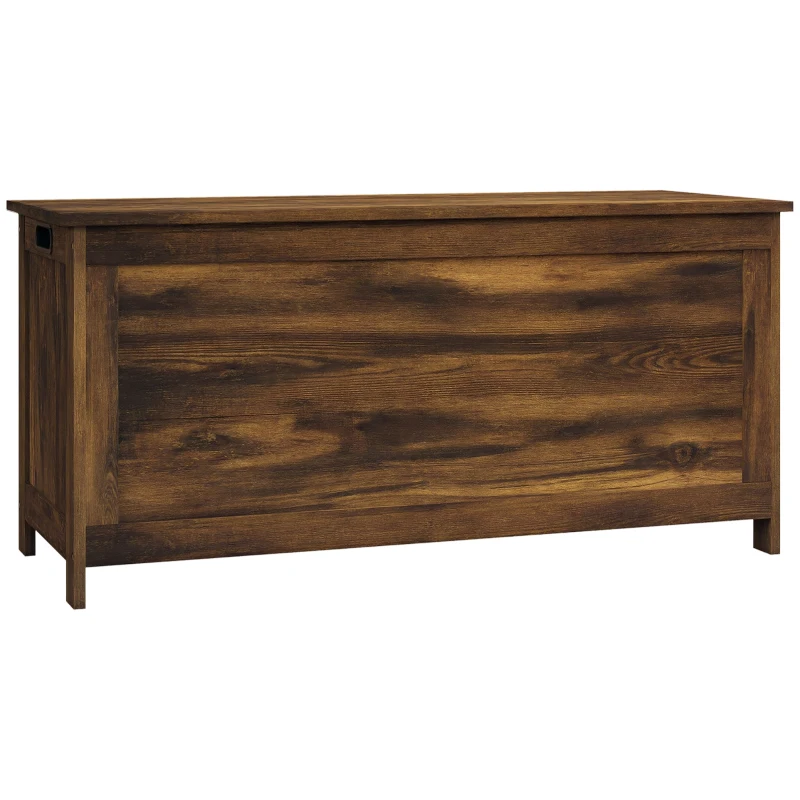 HOMCOM 39.4" Storage Trunk w/ 2 Safety Hinges, Wooden Storage Bench w/ Side Handles, Storage Chest for Playroom, Rustic Brown