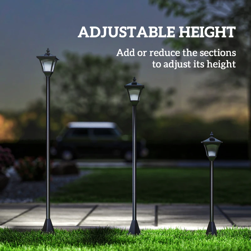 Outsunny 47" Single Solar Lamp Post, 30 Lumens Garden Solar-Powered LED Streetlight Style Outdoor Light Waterproof 5-6 Hours with Base for Lawn Pathway Walkway, Black