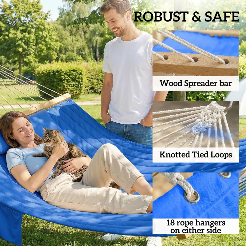 Outsunny Outdoor Hammock 2-Person, with Pillow & Pad, 440 lbs Capacity, Navy Blue
