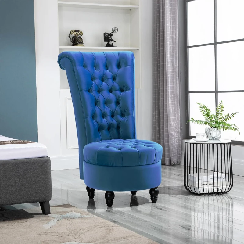HOMCOM Retro High Back Armless Royal Accent Chair Fabric Upholstered Tufted Seat for Living Room, Dining Room and Bedroom, Blue