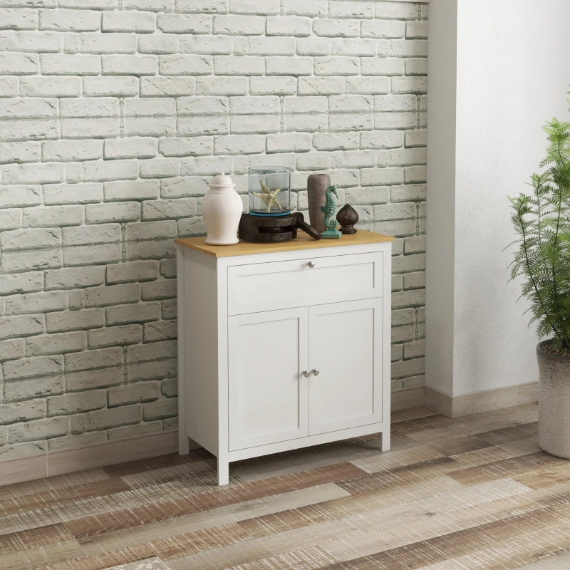 HOMCOM Sideboard Cabinet, Buffet Table with Drawer, Double Door Cupboard and Adjustable Shelf for Living Room, Entryway, White
