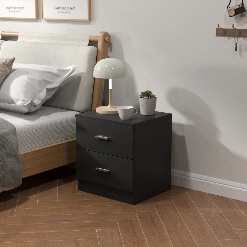 HOMCOM Bedside Table with 2 Drawers, Modern Nightstand for Bedroom, Black