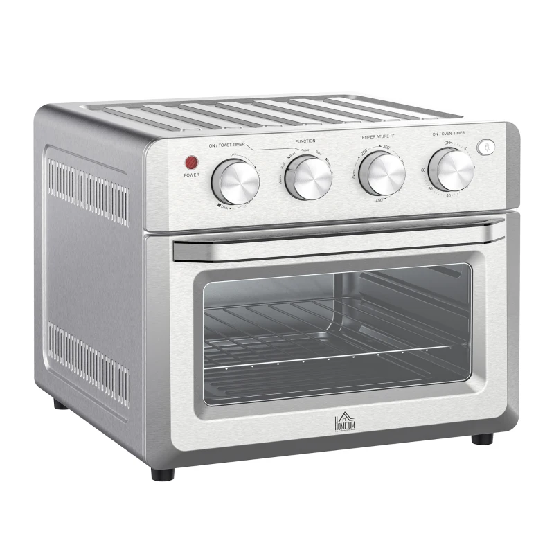 HOMCOM 7-in-1 Toaster Oven 21Qt 4-Slice Convection Oven with Warm Broil Toast Bake Air Fryer Setting 60min Timer Adjustable Thermostat 3 Crust Shades 4 Accessories 1550W for Countertop