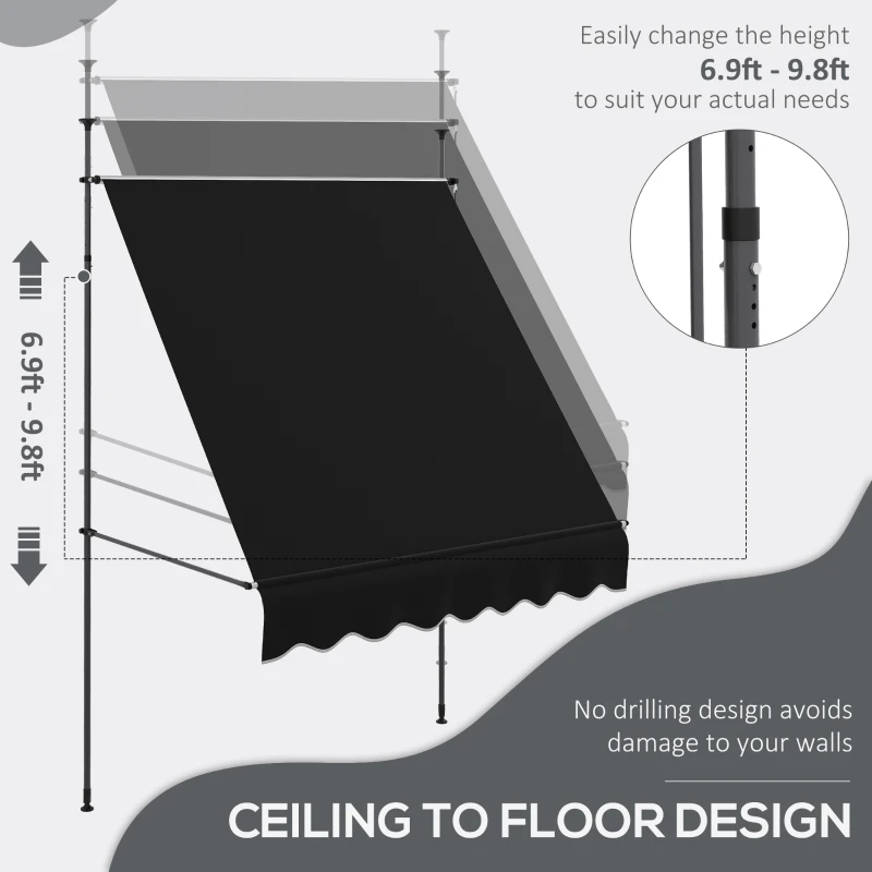 Outsunny 6.5' x 4' Manual Retractable Awning, Non-Screw Patio Awning, UV Resistant for Window or Door, Black