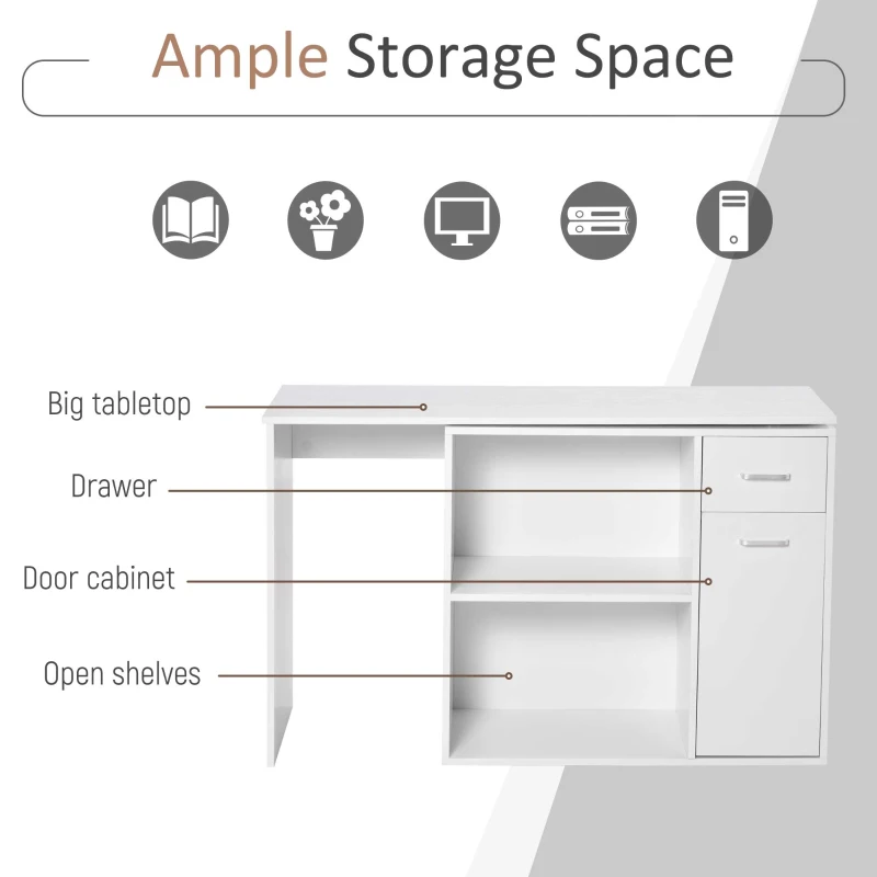 HOMCOM 180° Rotating Home Office Corner Desk Storage Shelf Cabinet White