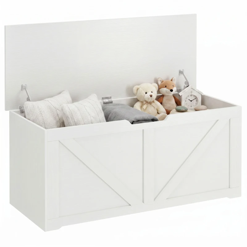 HOMCOM 39.4 Inches Storage Chest, Storage Trunk with 2 Safety Hinges for Living Room, White Wood Grain