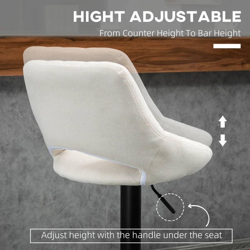 HOMCOM Modern Bar Stools, Swivel Bar Height Barstools Chairs with Adjustable Height, Round Heavy Metal Base, and Footrest, Set of 4, Cream White