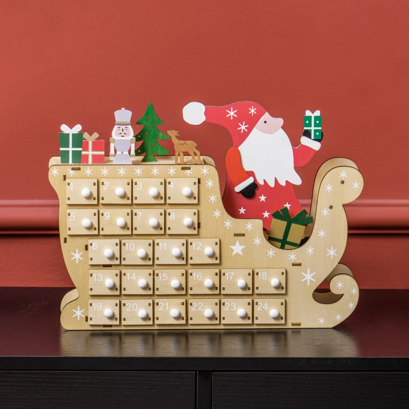 HOMCOM Wooden Christmas Advent Calendar with 24 Countdown Drawers, Reusable Holiday Decor Xmas Gift for Kids Adults, Natural