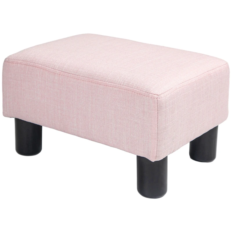 HOMCOM Small Ottoman Foot Rest, Foot Stool with Linen Fabric Upholstery and Plastic Legs, Cube Ottoman, Pink