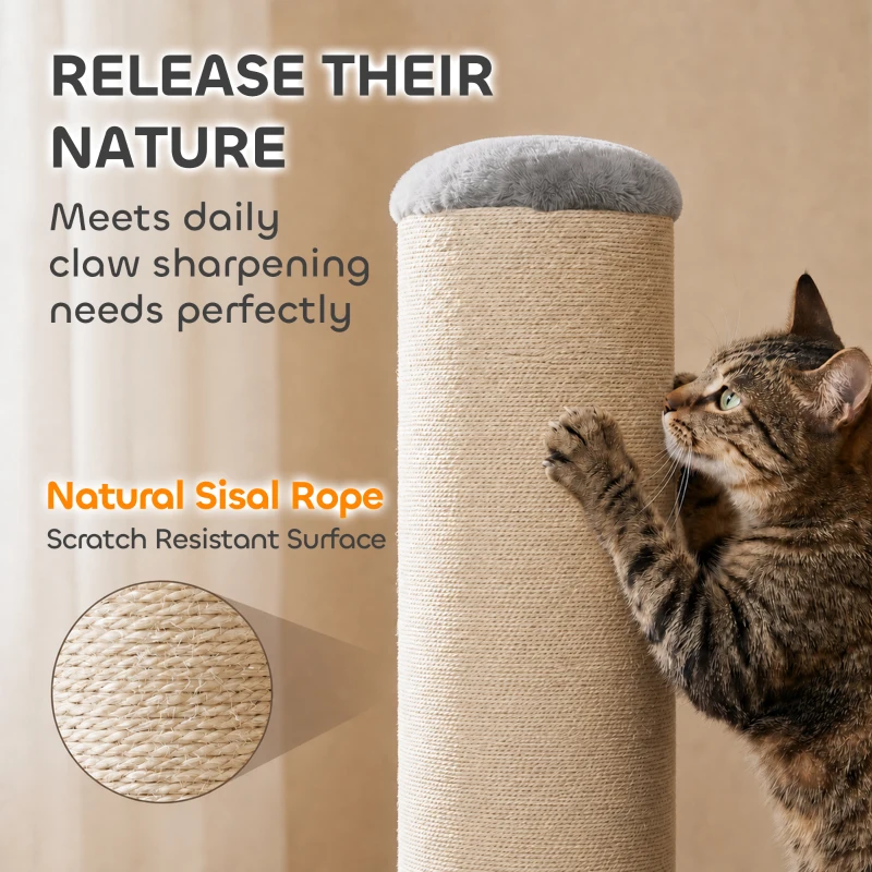 PawHut 30" Tall Cat Scratching Post, 7.9" Large Diameter Scratch Post with Natural Sisal Rope and Stable Base