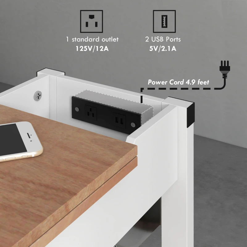 HOMCOM End Side Table with Charging Station, 2 USB Ports and 1 Outlet for Living Room, Bedroom, 11.75" x 23.5" x 24.5", White