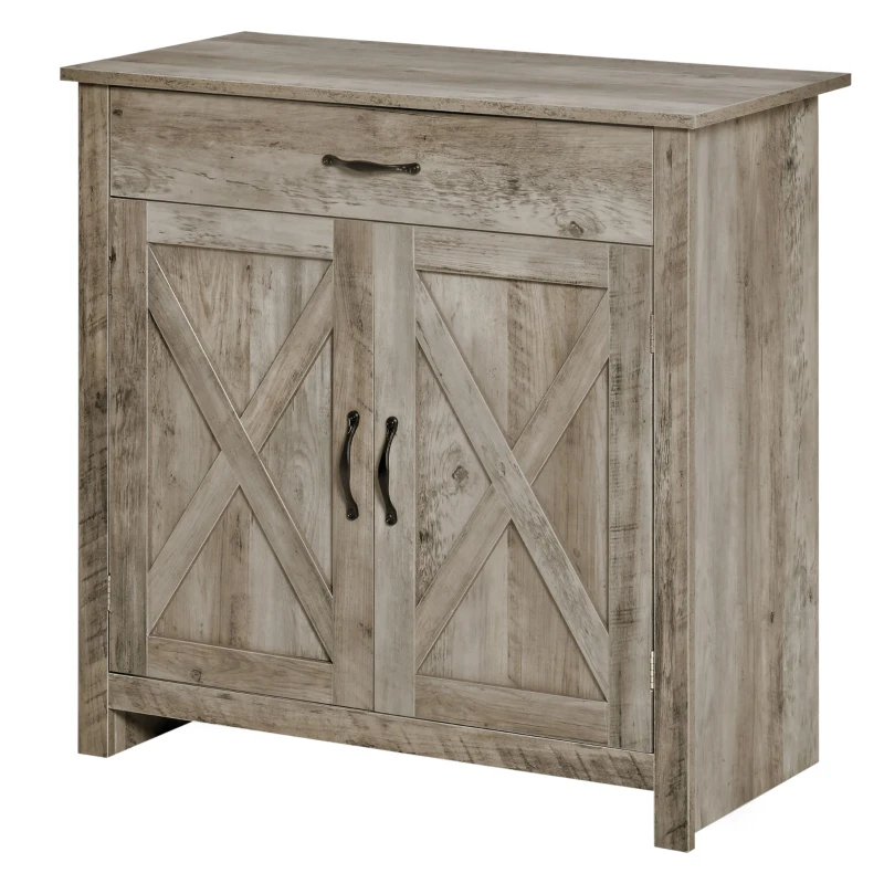 HOMCOM Farmhouse Sideboard Buffet Cabinet, Barn Door Coffee Bar Cabinet with Drawer and Adjustable Shelf for Kitchen, Living Room, Entryway, Gray