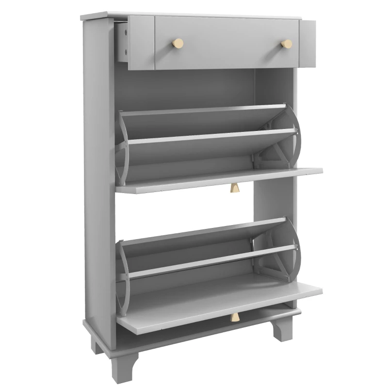 HOMCOM Slim Shoe Storage with 2 Flip Drawers and Adjustable Shelves Shoe Cabinet Organizer for 8 Pair, Grey