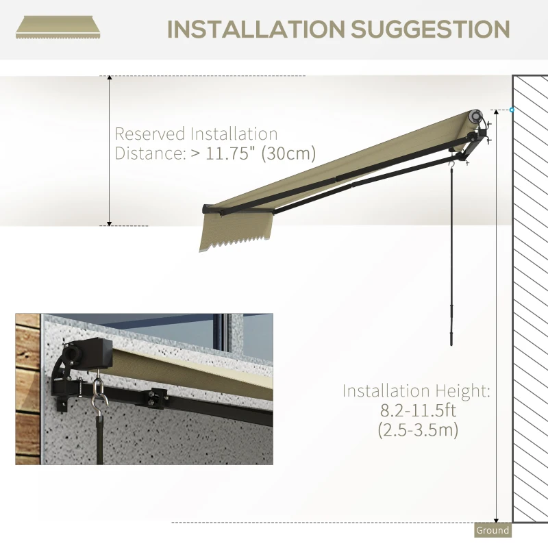 Outsunny 8' x 6.5' Retractable Awning, 280gsm UV Resistant Sunshade Shelter for Deck, Balcony, Yard, Beige