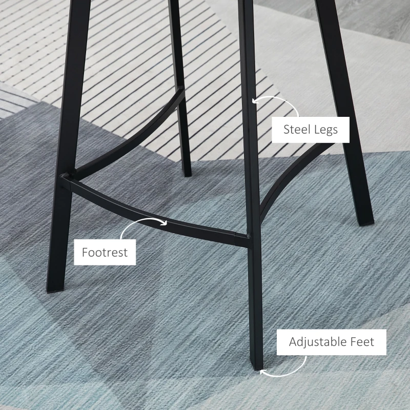 HOMCOM 27.25" Counter Height Bar Stools, Industrial Kitchen Stools, Upholstered Armless Bar Chairs with Back, Steel Legs, Set of 4, Black