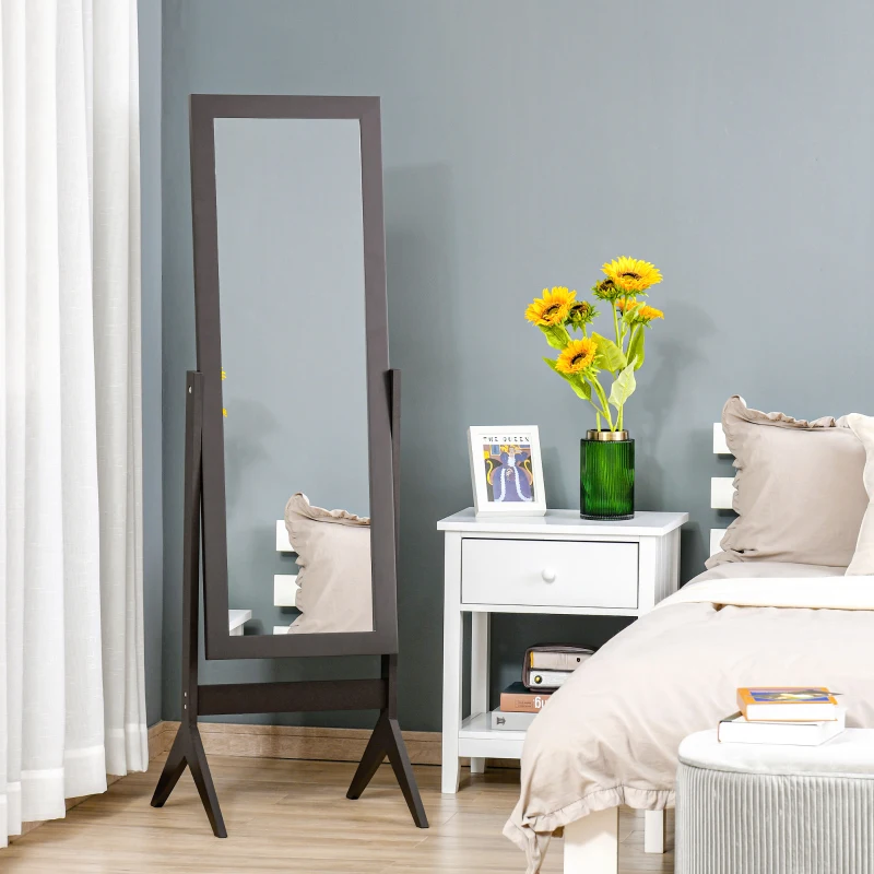 HOMCOM Full Length Mirror, Free Standing Full Body Mirror with Rectangular Frame, Adjustable Angle for Dressing Room, Bedroom, Living Room, Dark Brown