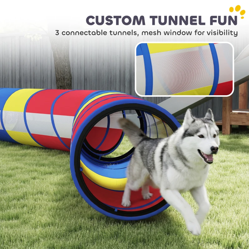 PawHut Dog Agility Training Equipment, 12-Piece Dog Obstacle Course with Adjustable Hurdle & Ring, 4 Tunnels, Weave Poles