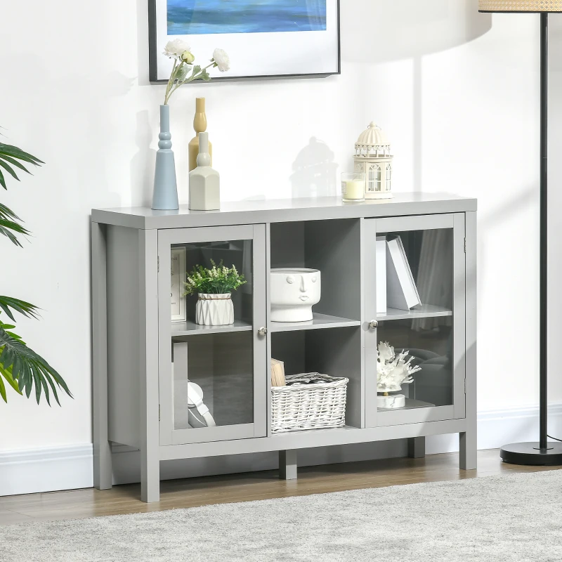 HOMCOM Sideboard Buffet Cabinet with Removable Wine Rack, Tempered Glass Door and Adjustable Shelves, Coffee Bar Cabinet for Living Room, Kitchen, Entryway, Gray