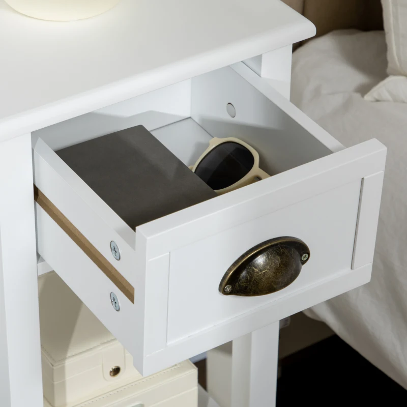 HOMCOM 2-Tier Nightstand, Side Table with Drawer and Shelf for Living Room or Bedroom, Set of 2, White