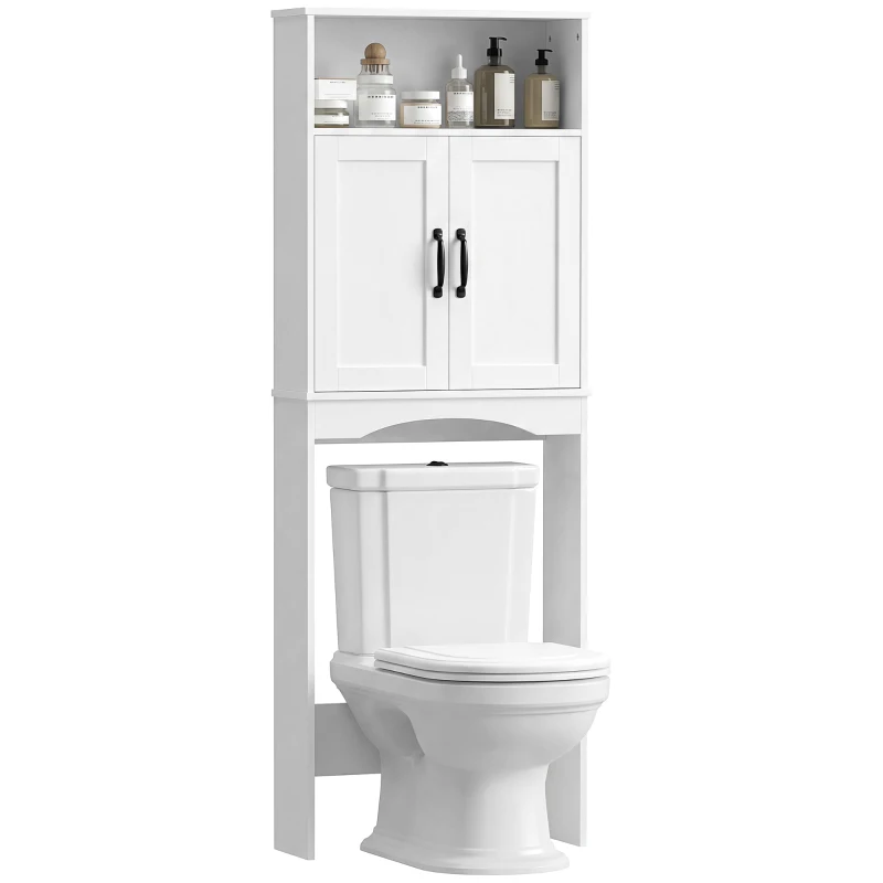 HOMCOM Over The Toilet Storage Shelf Freestanding Bathroom Organizer with 2 Doors and Open Shelf White