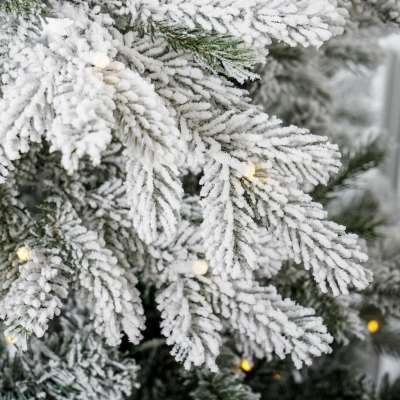 HOMCOM 7ft Artificial Prelit Christmas Tree with Warm White LED Light and Snow Flocked Branches, Metal Base