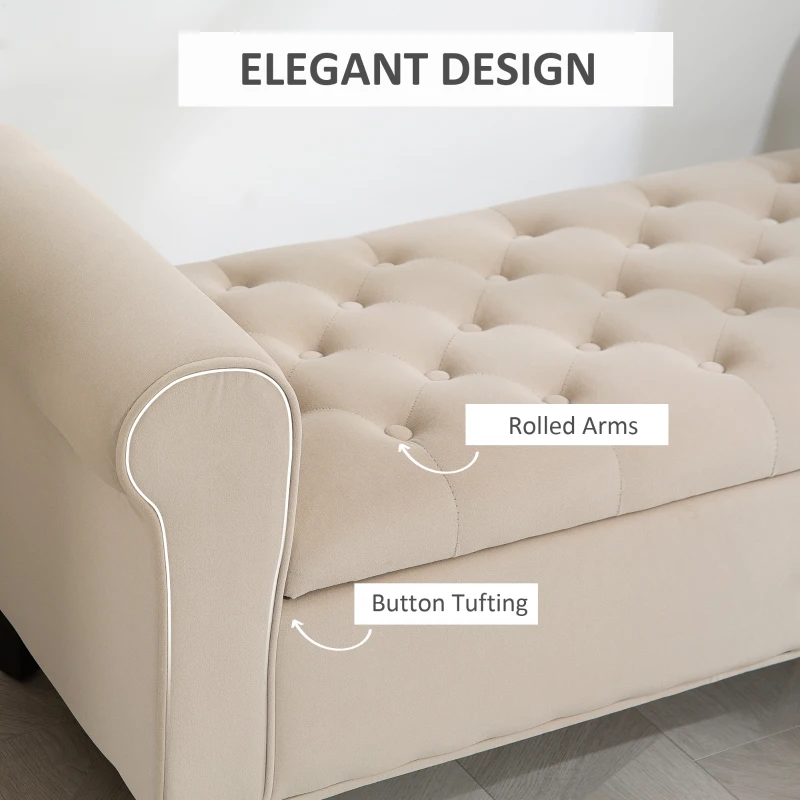 HOMCOM 50 Inches Storage Ottoman, Upholstered Bedroom Bench with Rolled Arms and Button Tufted Storage, Beige