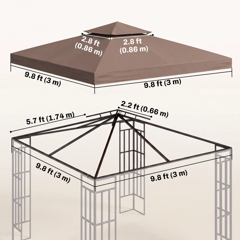 Outsunny 10' x 10' Square 2-Tier Gazebo Canopy Replacement Top Outdoor Garden Sun Shade Cover, Replacement Top Only, Coffee