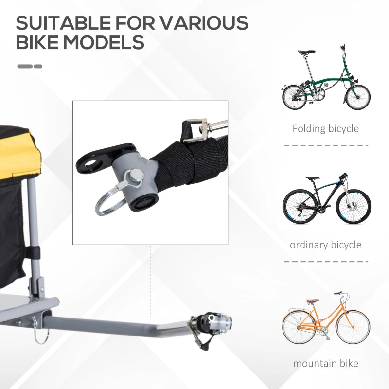 Aosom Bicycle Cargo Trailer, Two-Wheel Bike Luggage Wagon Trailer with Removable Cover, Fits 20" - 26" Bicycle Wheels, Yellow