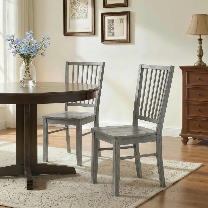 HOMCOM Dining Chairs Set of 2 Ergonomic Solid Wood, Armless Kitchen Chairs with Rubberwood Legs, Rustic Gray