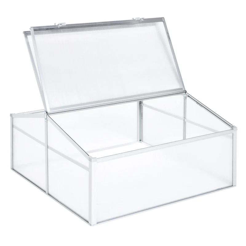 Outsunny Aluminium Cold Frame Greenhouse Garden Portable Raised Planter with Openable Top for Indoor, Outdoor, Flowers, Vegetables, Plants, 39" x 39" x 19"