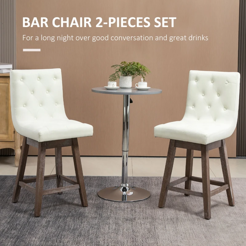 HOMCOM Counter Height Bar Stools, Swivel Bar Chairs, 25.5" High Fabric Tufted Breakfast Barstools for Kitchen, Set of 2, Cream White